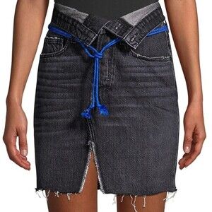 Hudson Sloane Jean Skirt Fold-over Waist Cord Belt Raw Hem Black Denim Size 26